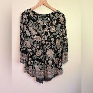Women’s Lucky Brand Floral Print Peasant 1/4 Button Up Top Blouse size 1X NWT